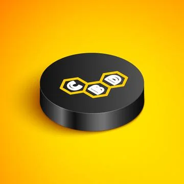 Isometric line Cannabis molecule icon isolated on yellow background. Cannabidiol Stock Illustration