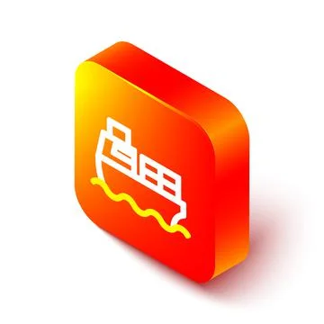 Isometric line Cargo ship with boxes delivery service icon isolated on white Stock Illustration
