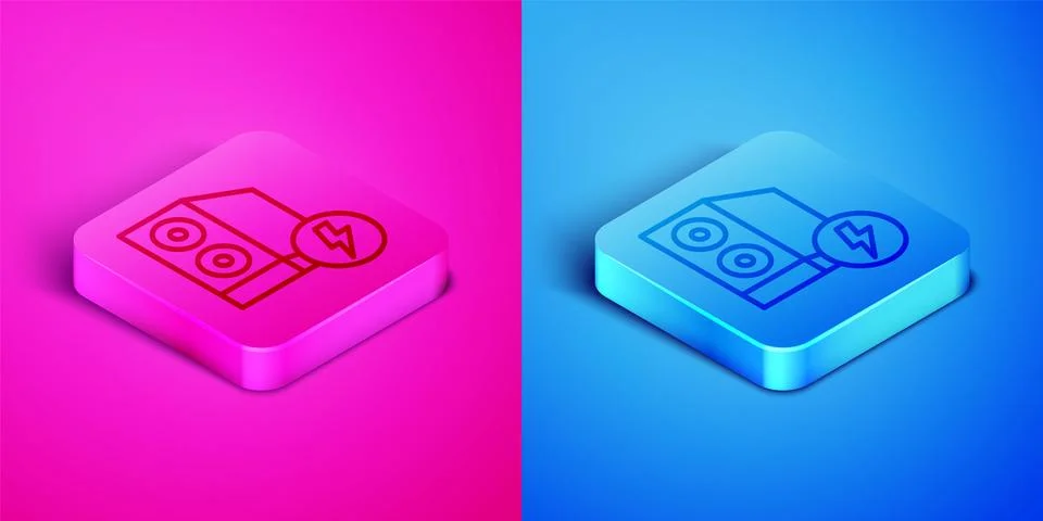 Isometric line Case of computer icon isolated on pink and blue background Illustrazione stock