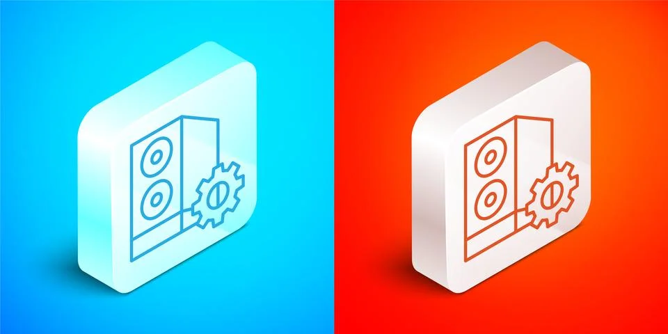 Isometric line Case of computer setting icon isolated on blue and red background Stock Illustration