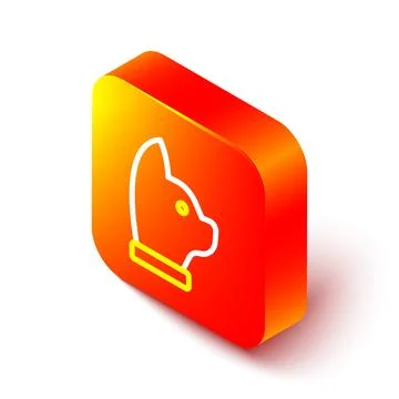 Isometric line Cat icon isolated on white background. Orange square button... Illustration