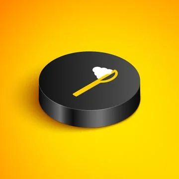 Isometric line Caviar on a spoon icon isolated on yellow background. Black .. Stock Illustration