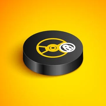 Isometric line CD or DVD disk with closed padlock icon isolated on yellow Illustrazione stock