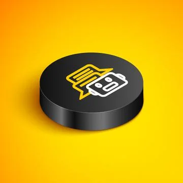 Isometric line Chat bot icon isolated on yellow background. Chatbot icon. Bla Stock Illustration