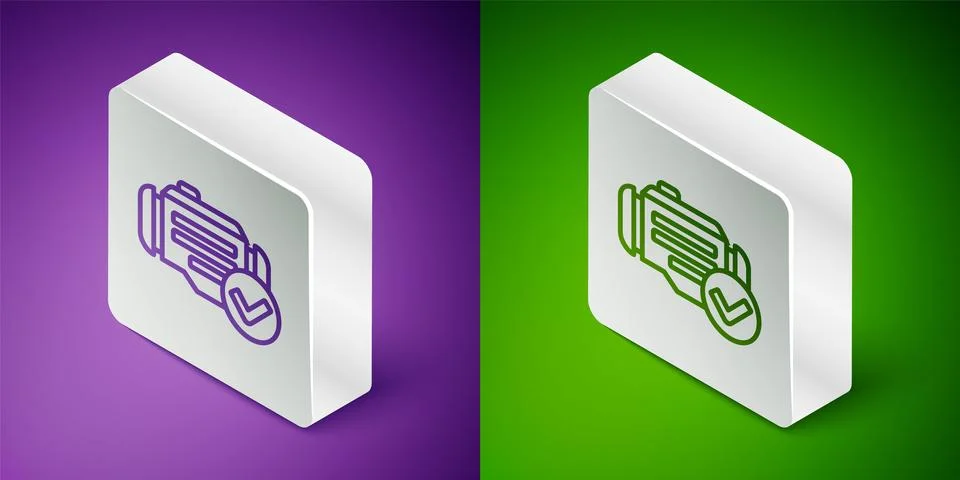 Isometric line Check engine icon isolated on purple and green background. Silver Stock Illustration