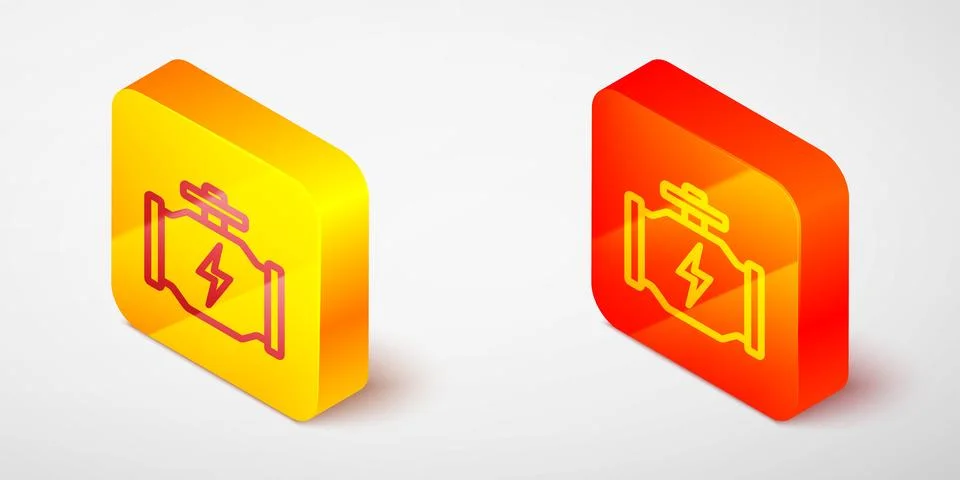 Isometric line Check engine icon isolated on grey background. Yellow and or.. Stock Illustration