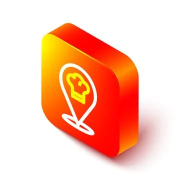 Isometric line Chef hat with location icon isolated on white background. Cook Stock Illustration