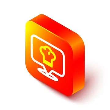 Isometric line Chef hat with location icon isolated on white background. Cook Stock Illustration