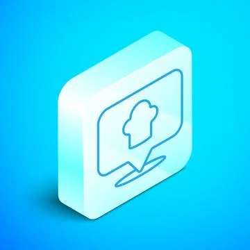 Isometric line Chef hat with location icon isolated on blue background. Coo.. Stock Illustration