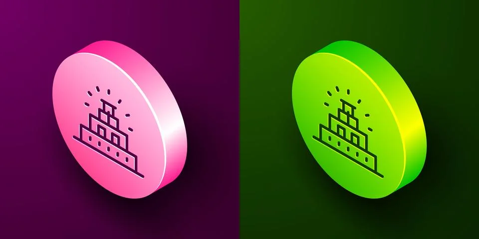 Isometric line Chichen Itza in Mayan icon isolated on purple and green Ilustración de archivo