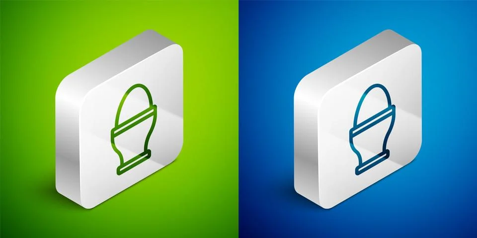 Isometric line Chicken egg on a stand icon isolated on green and blue backg.. Stock Illustration