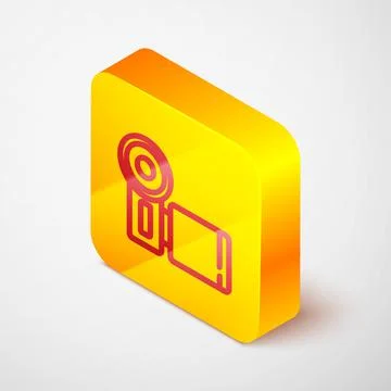 Isometric line Cinema camera icon isolated on grey background. Video camera Illustrazione stock