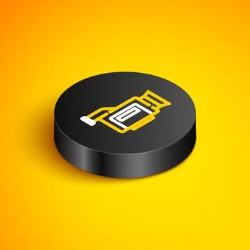 Isometric line Cinema camera icon isolated on yellow background. Video camera Stock Illustration