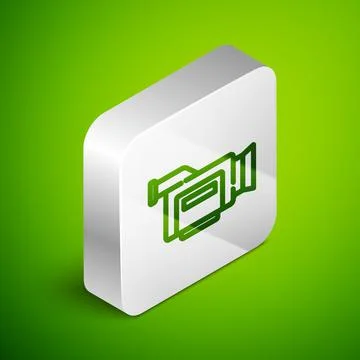 Isometric line Cinema camera icon isolated on green background. Video camera. Illustrazione stock