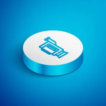 Isometric line Cinema camera icon isolated on blue background. Video camera Stock Illustration