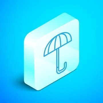 Isometric line Classic elegant opened umbrella icon isolated on blue background Illustrazione stock