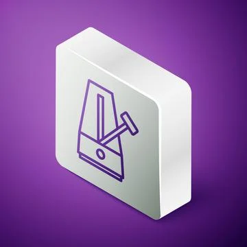 Isometric line Classic Metronome with pendulum in motion icon isolated on purple Stock Illustration