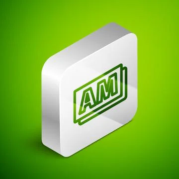 Isometric line Clock AM icon isolated on green background. Time symbol. Silve Illustrazione stock