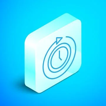 Isometric line Clock with arrow icon isolated on blue background. Time symbol イラスト素材
