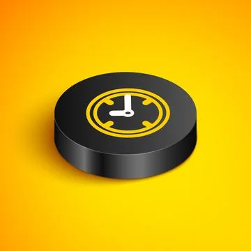Isometric line Clock icon isolated on yellow background. Time timer sign. Black Stock Illustration