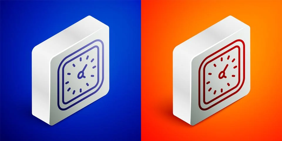 Isometric line Clock icon isolated on blue and orange background. Time symbol Stock Illustration