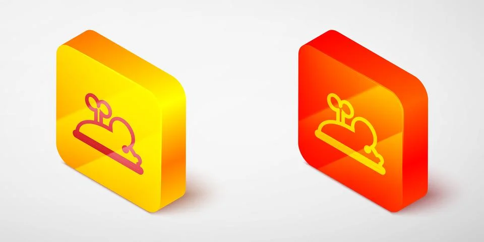 Isometric line Clockwork mouse icon isolated on grey background. Wind up mous Illustrazione stock