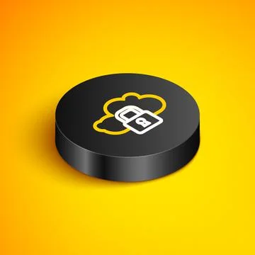 Isometric line Cloud computing lock icon isolated on yellow background. Security Stock Illustration