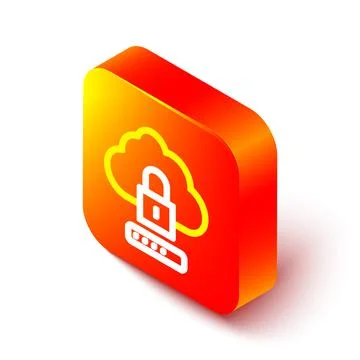 Isometric line Cloud computing lock icon isolated on white background. Security Stock Illustration