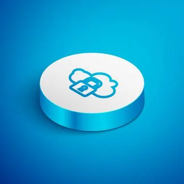 Isometric line Cloud computing lock icon isolated on blue background. Security Stock Illustration