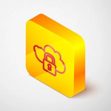 Isometric line Cloud computing lock icon isolated on grey background. Security 스톡 일러스트