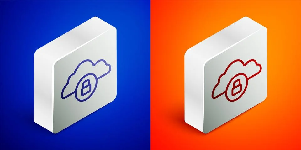 Isometric line Cloud computing lock icon isolated on blue and orange background Stock Illustration