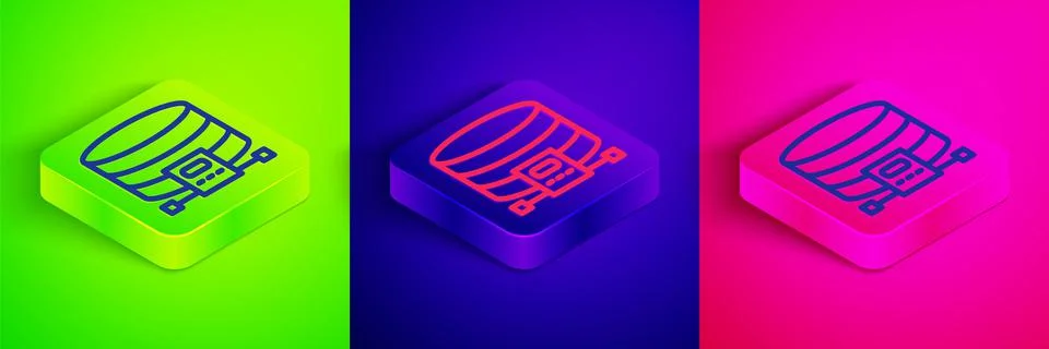 Isometric line Cloud database icon isolated on green, blue and pink background Stock Illustration