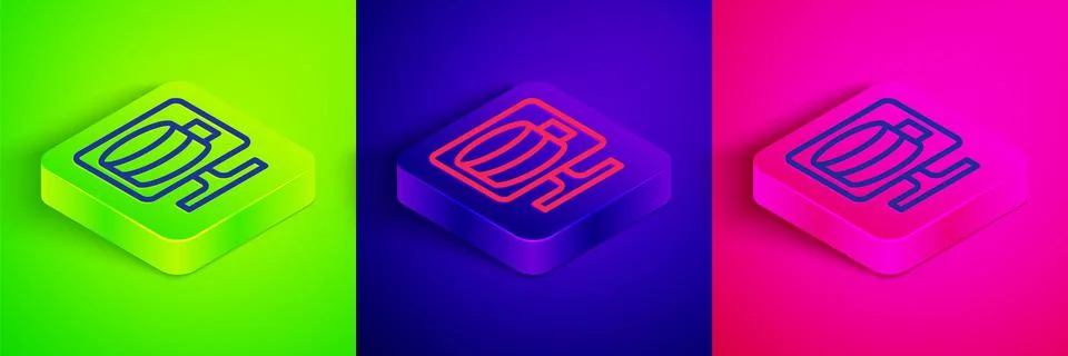 Isometric line Cloud database icon isolated on green, blue and pink background Stock Illustration