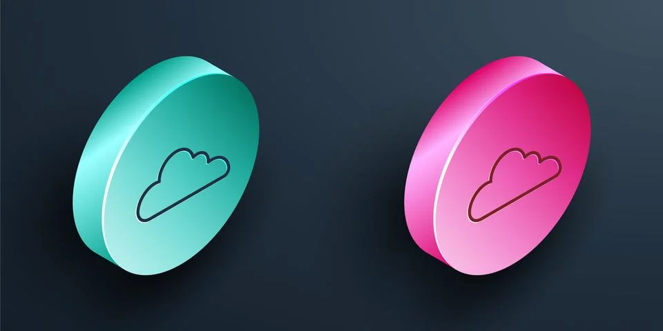 Isometric line Cloud icon isolated on black background. Turquoise and pink Stockillustratie
