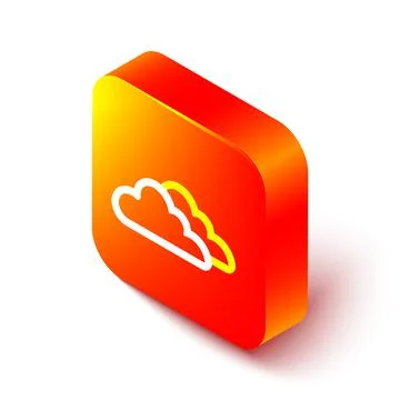 Isometric line Cloud icon isolated on white background. Orange square button Stock Illustration