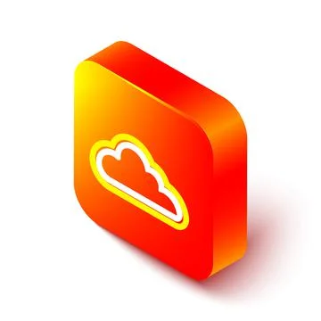 Isometric line Cloud icon isolated on white background. Orange square button Illustrazione stock