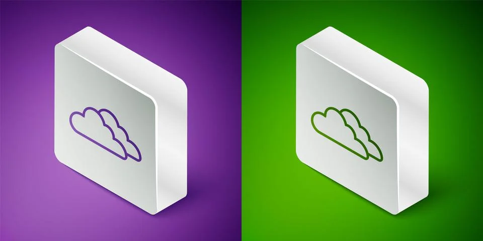 Isometric line Cloud icon isolated on purple and green background. Silver square イラスト素材
