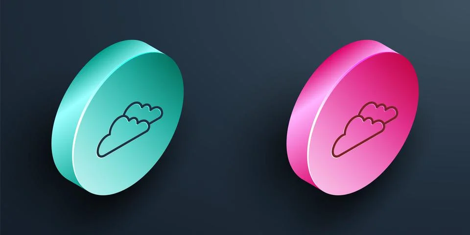Isometric line Cloud icon isolated on black background. Turquoise and pink Stock Illustration