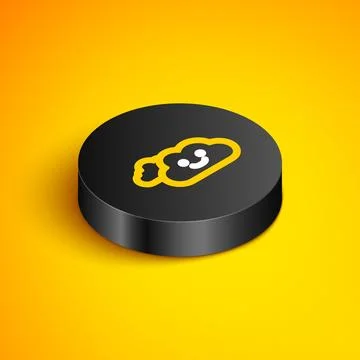 Isometric line Cloud icon isolated on yellow background. Black circle button Stock Illustration
