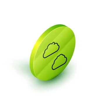 Isometric line Cloud icon isolated on white background. Green circle button.  Illustrazione stock