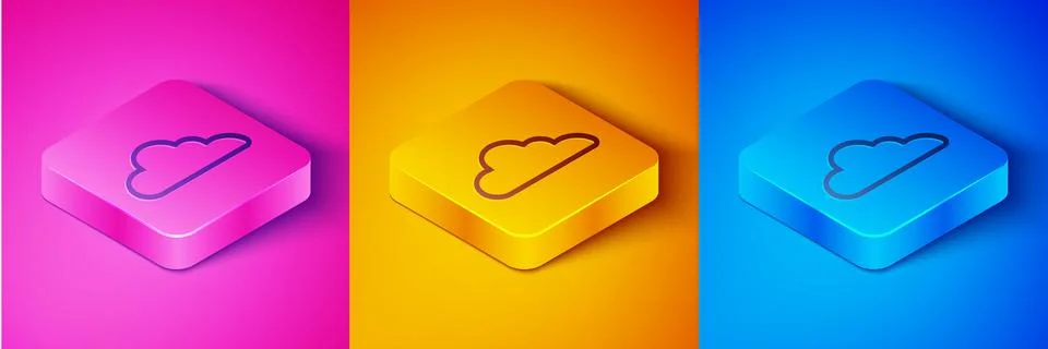 Isometric line Cloud icon isolated on pink and orange, blue background. Squar イラスト素材