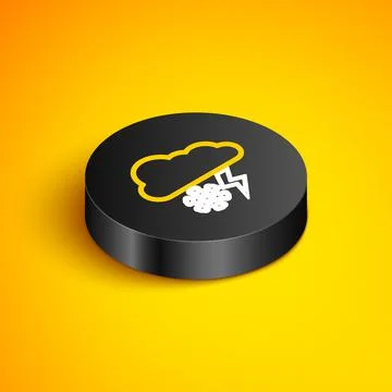 Isometric line Cloud with snow and lightning icon isolated on yellow background Stock Illustration