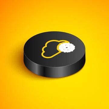Isometric line Cloud with snow icon isolated on yellow background. Cloud with Stock Illustration