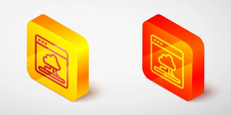 Isometric line Cloud technology data transfer and storage icon isolated on grey Stock Illustration