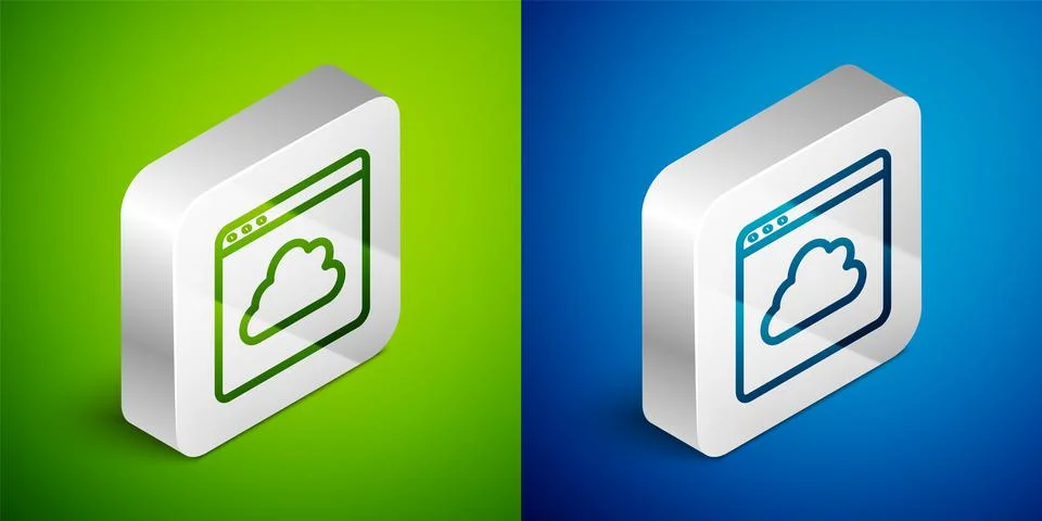 Isometric line Cloud technology data transfer and storage icon isolated on green Stockillustratie