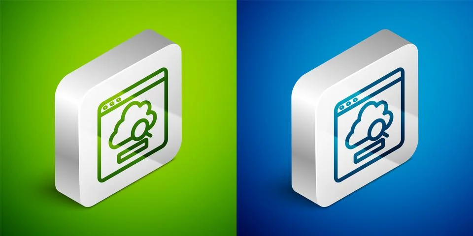 Isometric line Cloud technology data transfer and storage icon isolated on green Stock Illustration