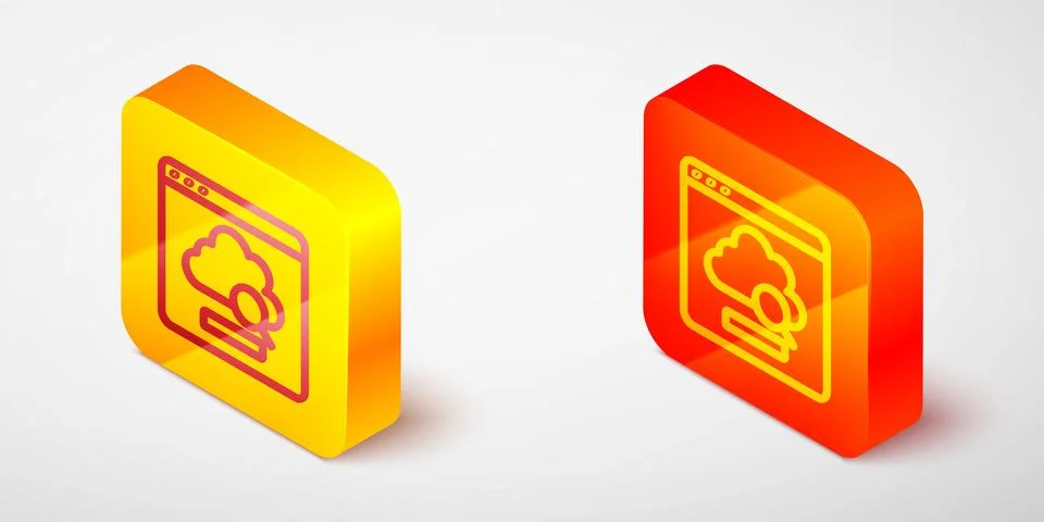 Isometric line Cloud technology data transfer and storage icon isolated on grey Stock Illustration