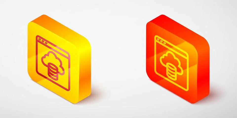 Isometric line Cloud technology data transfer and storage icon isolated on grey Illustrazione stock