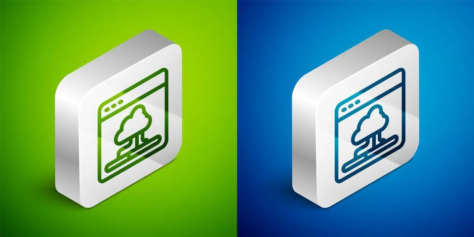 Isometric line Cloud technology data transfer and storage icon isolated on green Stock Illustration