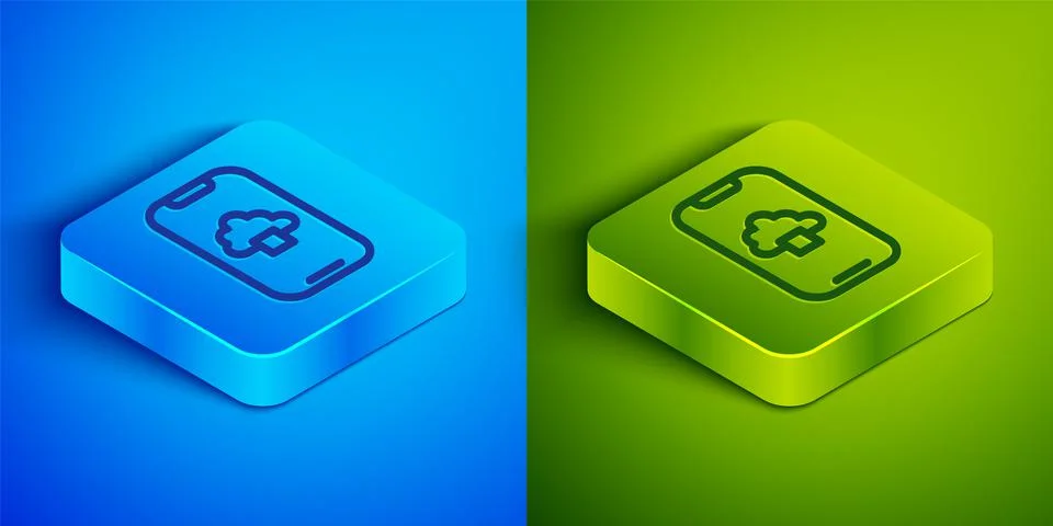 Isometric line Cloud technology data transfer and storage icon isolated on bl Stock Illustration